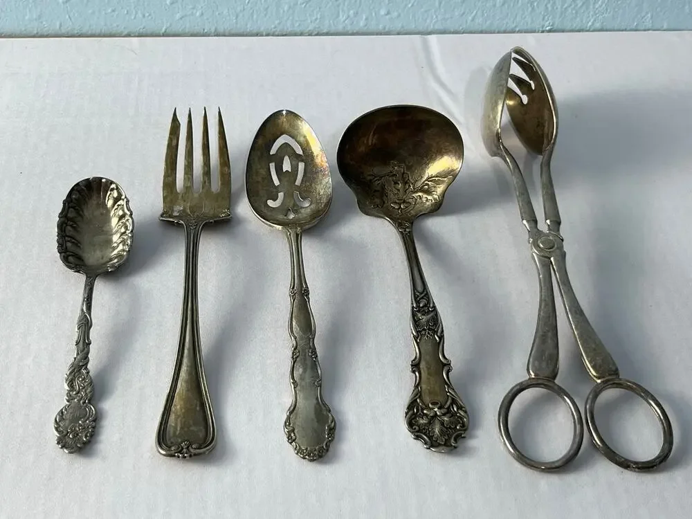 VTG Rogers Bros Silverplate Serving Utensils Lot Ladle Fork Pierced Spoon Tongs